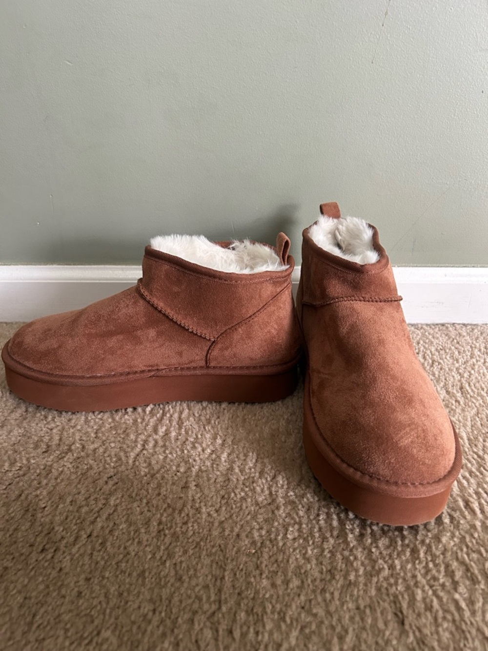 aerie Chestnut Suede Faux-Fur Lined Ankle Booties